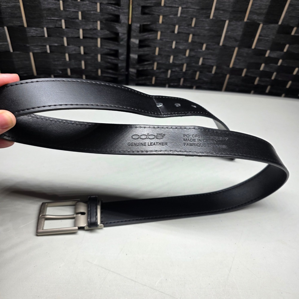Oobe Mens Black Genuine Leather Reversible Belt Silver‎ Buckle Size 32 S P CF01